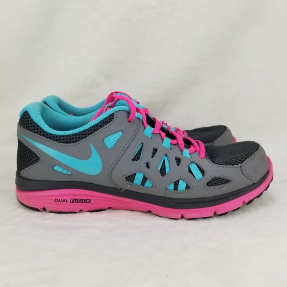 ✅Nike Dual Fusion Run 2 Athletic Running Shoes Girl 6Y Womens Sz 7.5 Gray Pink - Picture 8 of 11